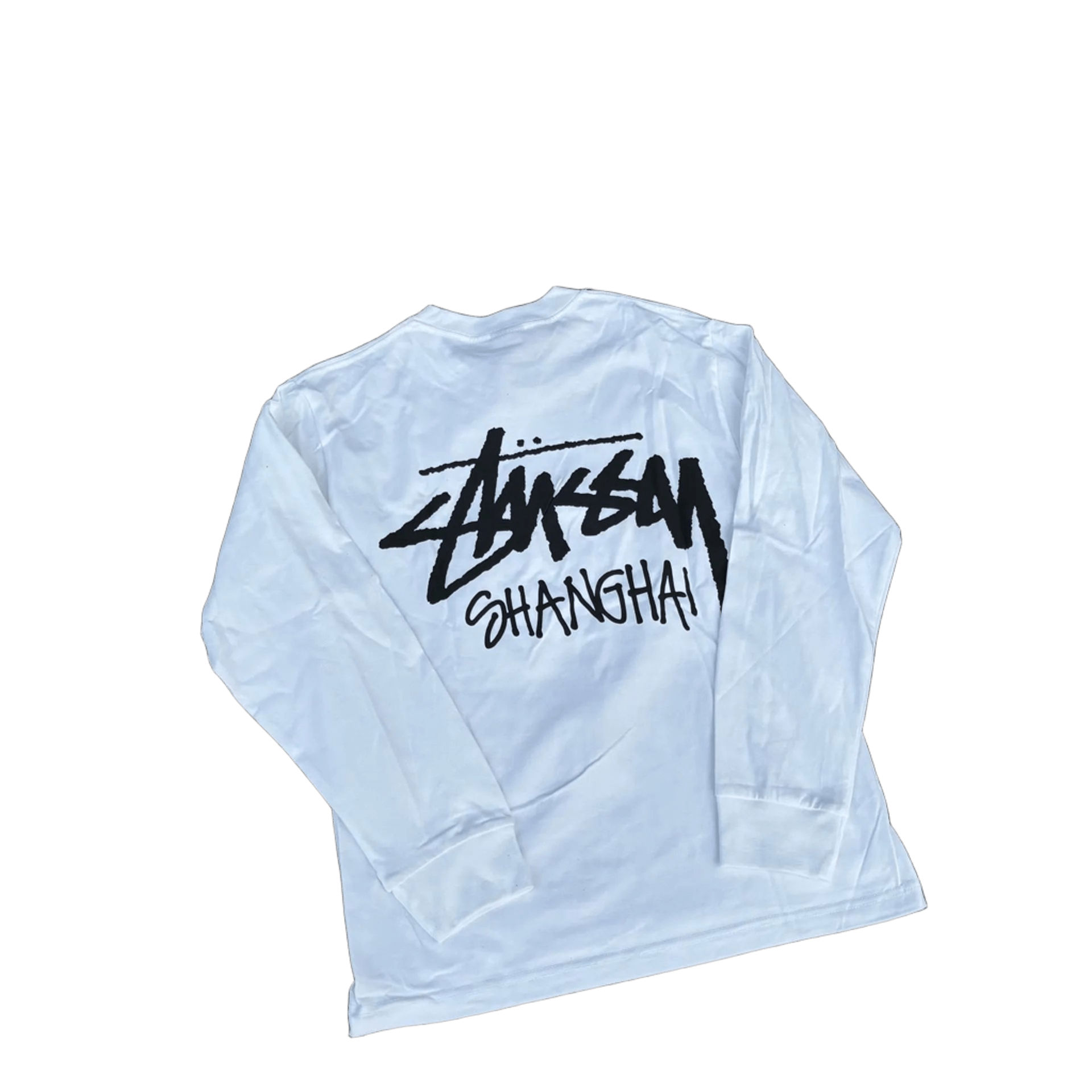 Stussy Shanghai City Tee: White Cotton Long Sleeve Unisex
