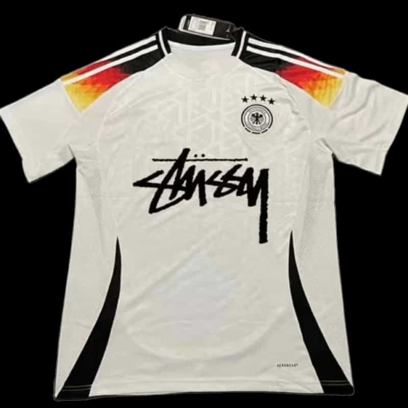 Stussy Soccer Jersey: White Breathable Graffiti & German Flag