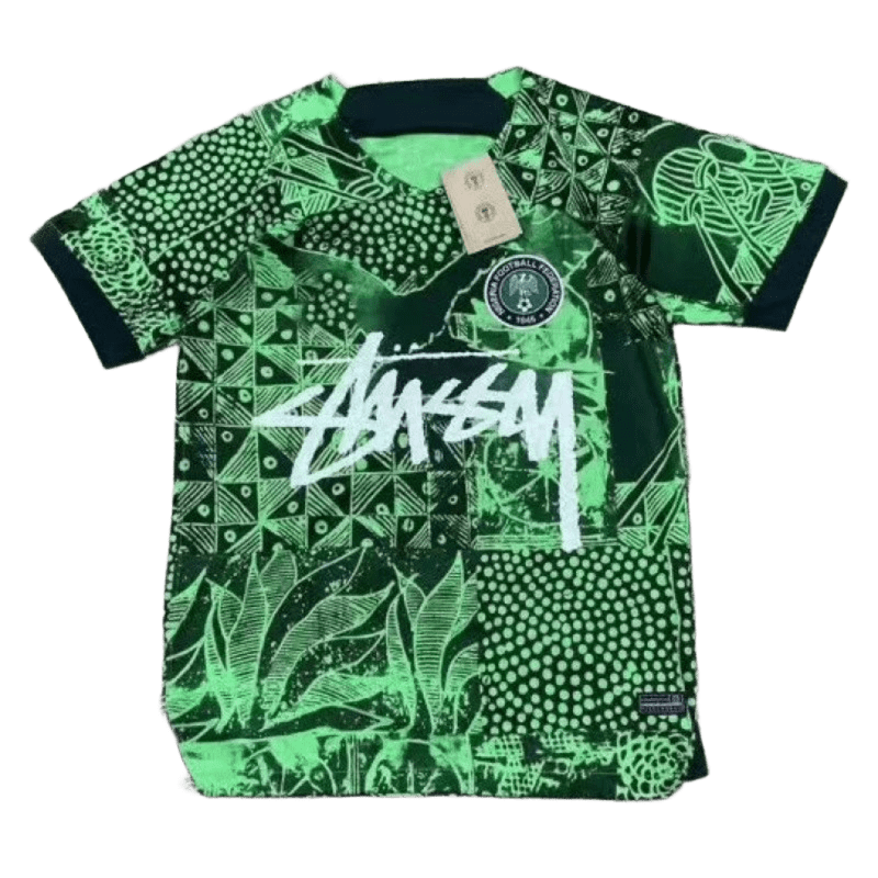 Stussy Tribal Football Jersey: Green, Breathable Streetwear