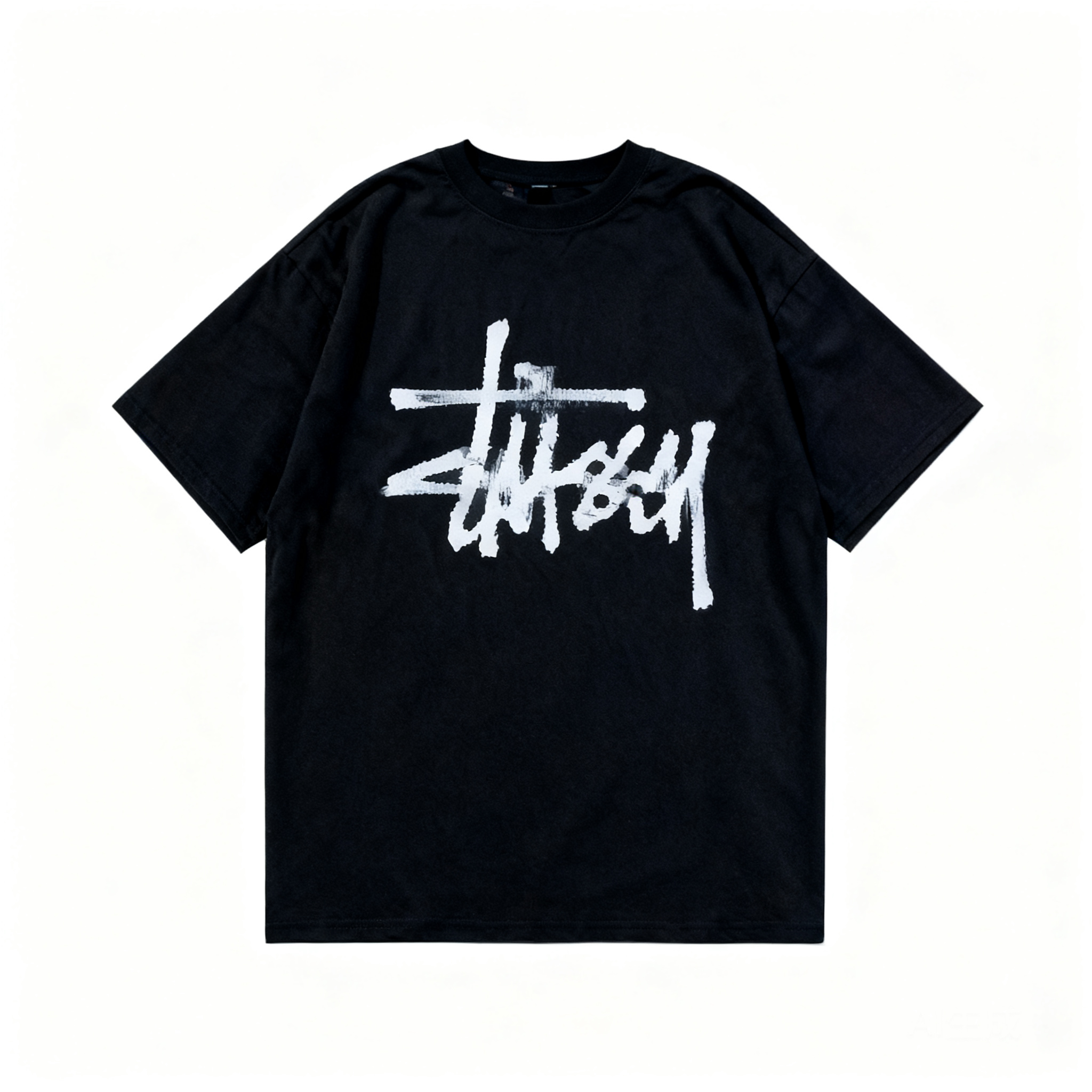 STUSSY Unisex Black Cotton Tee: Classic Logo Streetwear