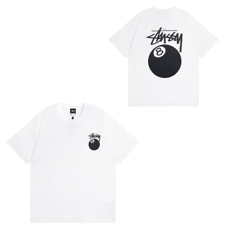Stussy White Cotton T-Shirt: 8-Ball & Graffiti Logo Streetwear