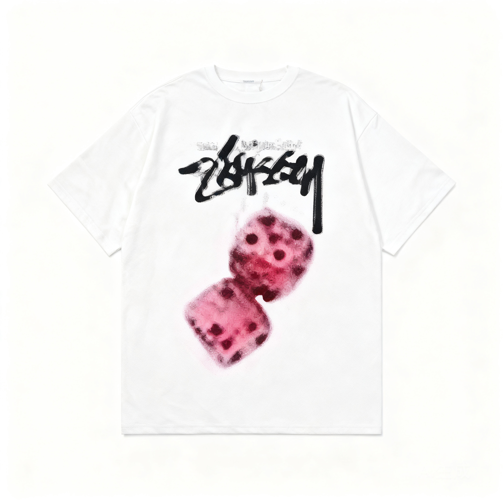 Stussy White Cotton T-Shirt with Rose Graphic, Unisex