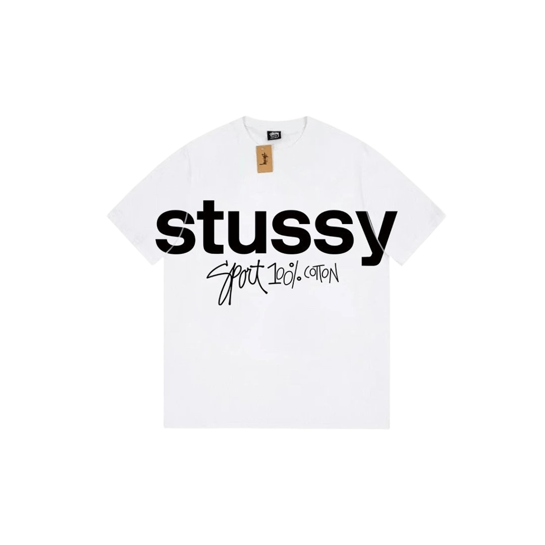 Stussy White Cotton Unisex T-Shirt: Vintage Logo Tee