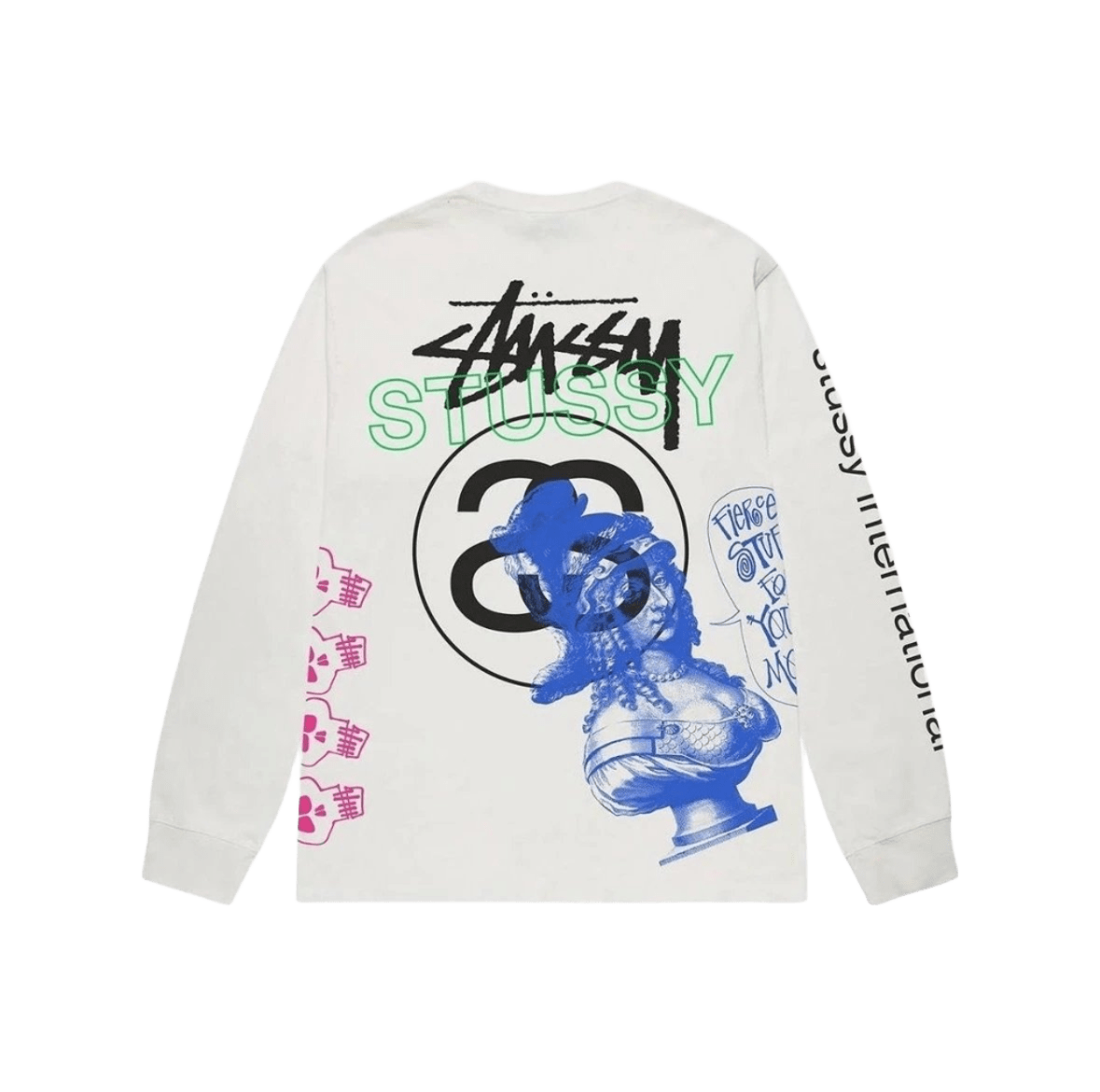 Stussy White Long Sleeve Tee: 90s Street Style, Bold Logo