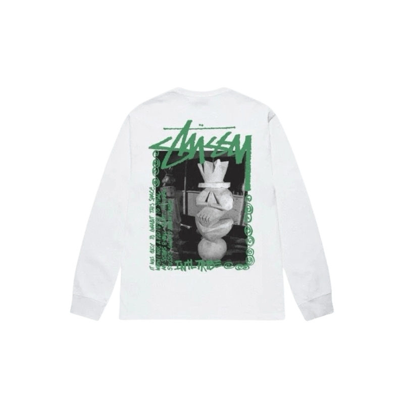 Stussy White Long Sleeve Tee: Graffiti Back Print, Unisex