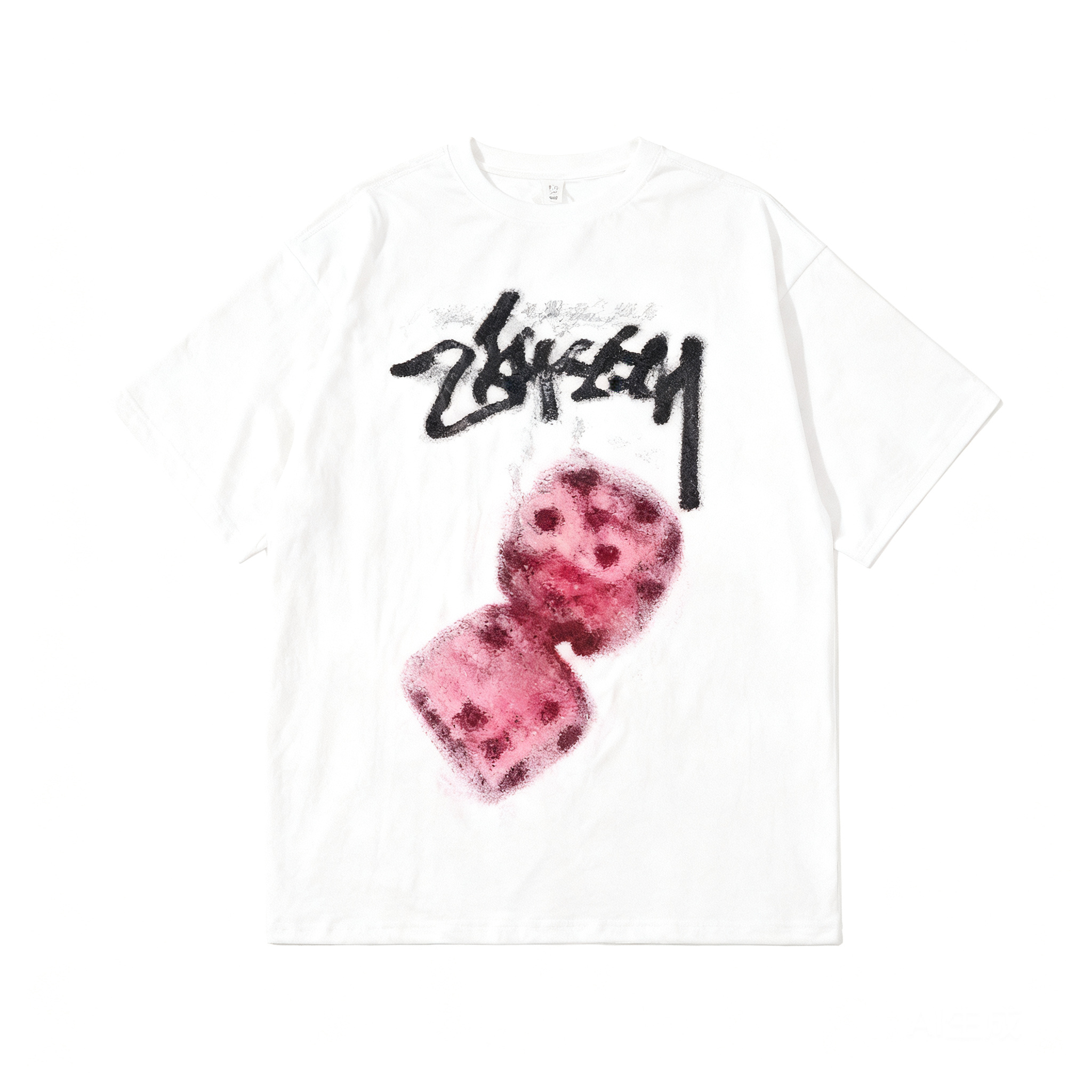 Stussy White T-Shirt: Cotton Rose Print, Unisex Streetwear