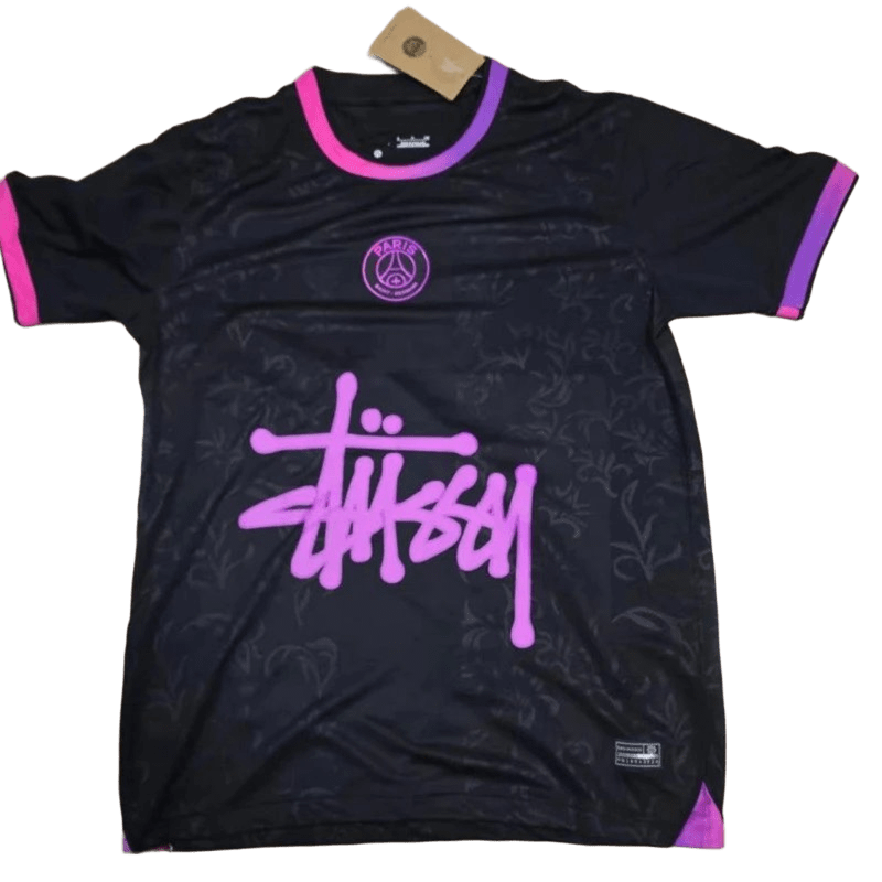 Stussy x PSG Black Football Jersey: Breathable Streetwear