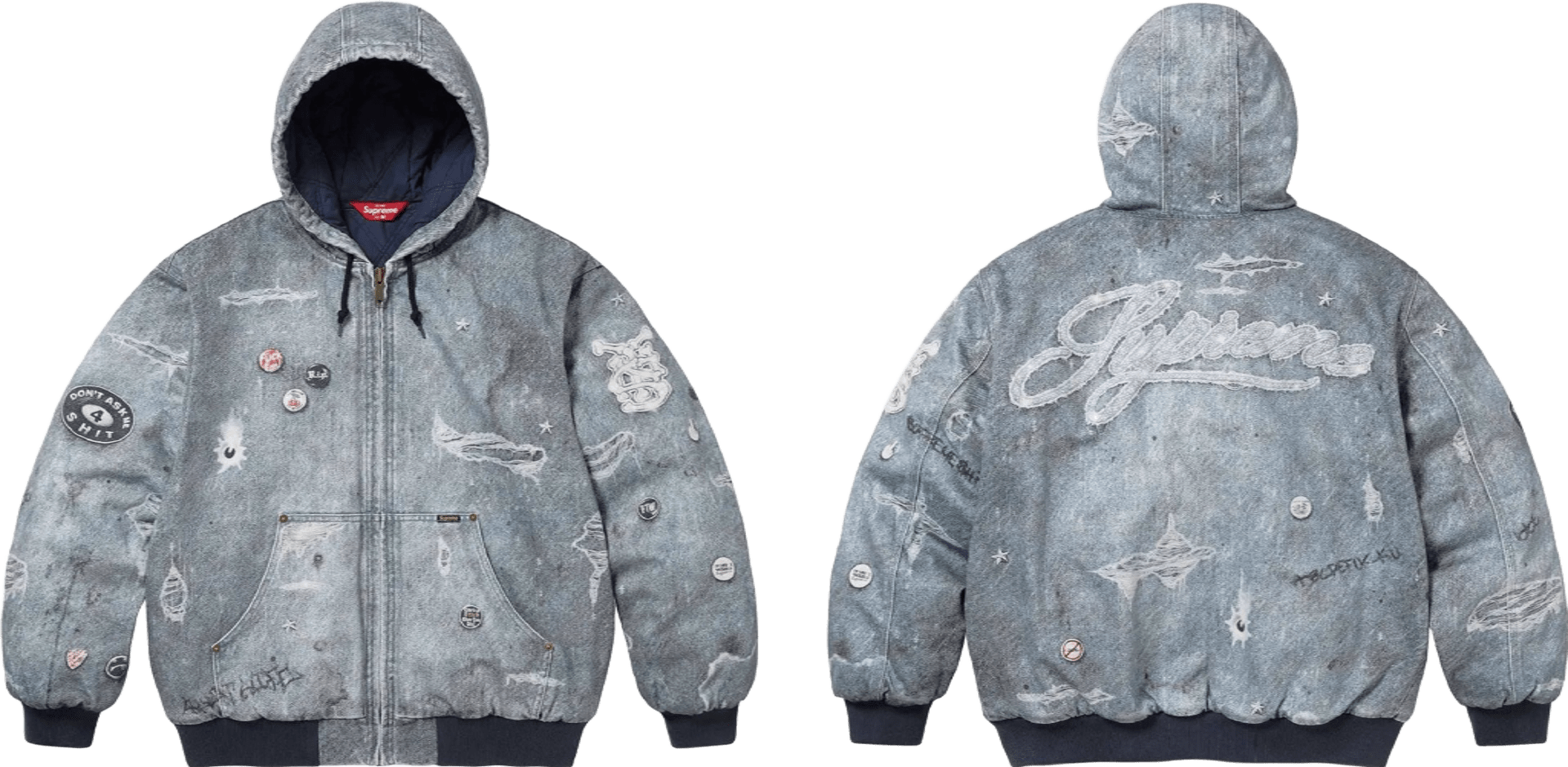 Supreme 90s Retro Gray Denim Hoodie Jacket | Unisex