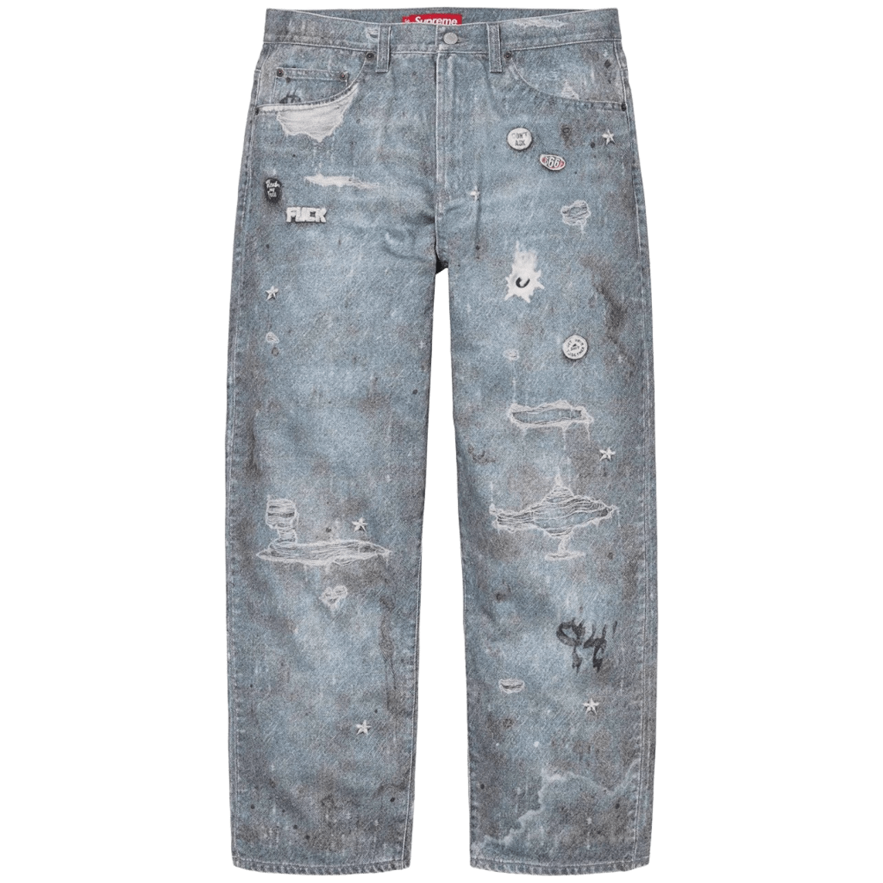 Supreme 90s Ripped Graffiti Jeans: Light Blue Denim