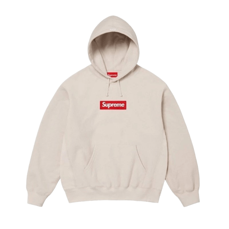 Supreme Beige Hoodie: Cotton, Red Logo, Unisex Streetwear