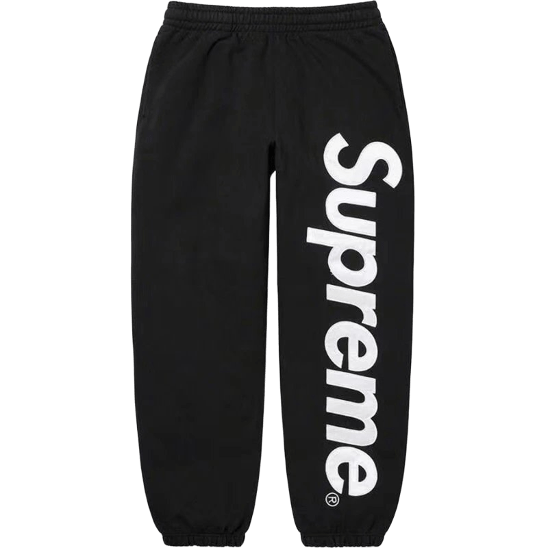 Supreme Black Cotton Casual Pants w/ Side Logo