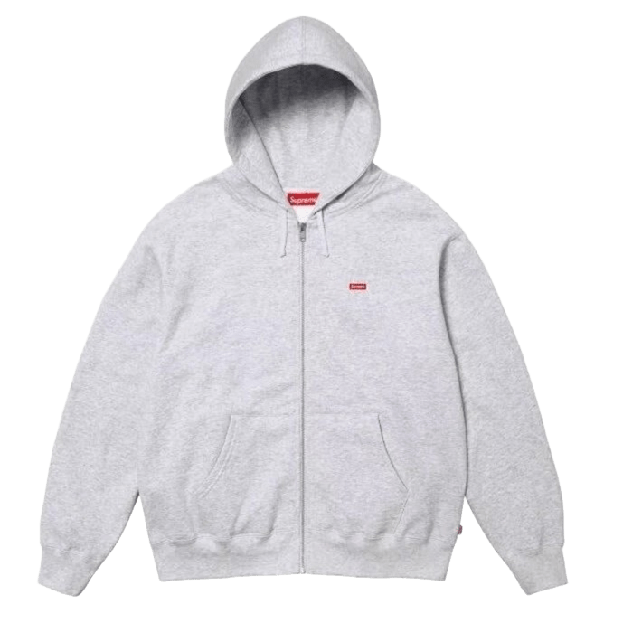 Supreme Gray Cotton Zip-Up Hoodie w/ Red Logo