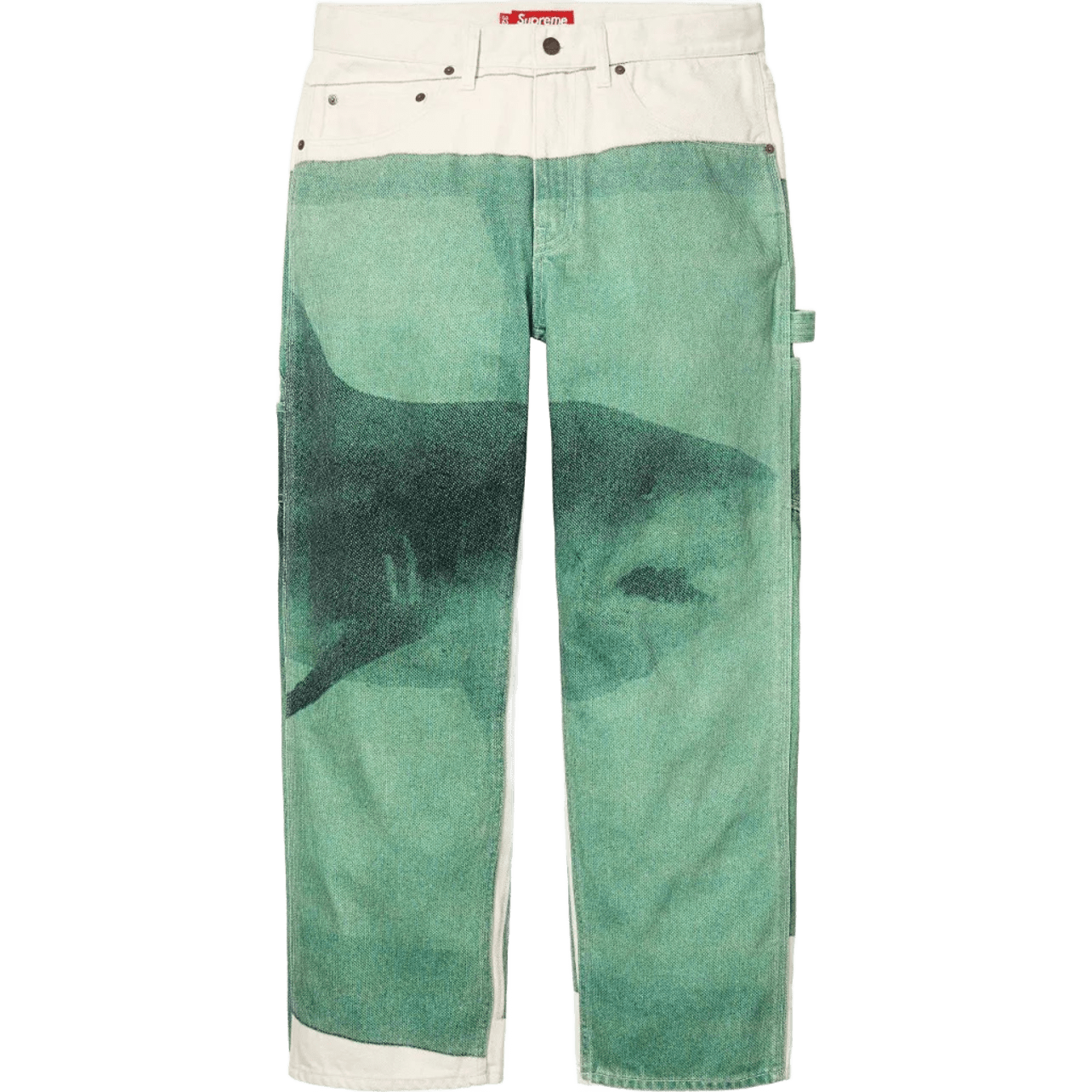 Supreme Green Shark Print Denim Cargo Pants, Unisex