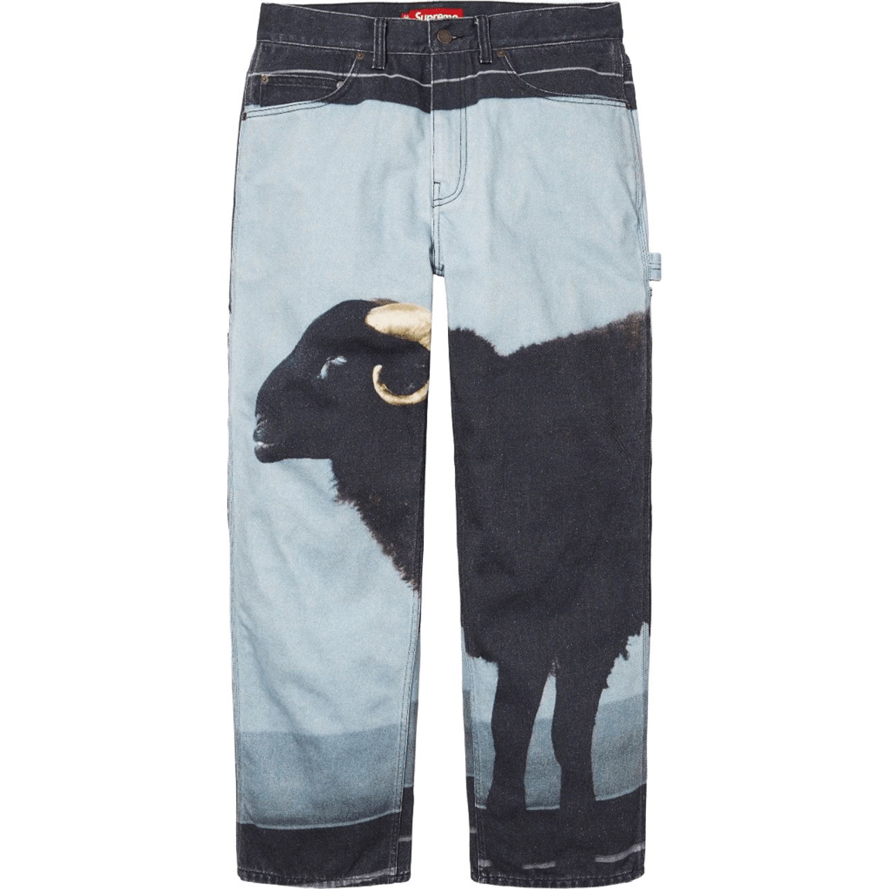 Supreme Ram Print Denim Jeans: Blue/Black Streetwear