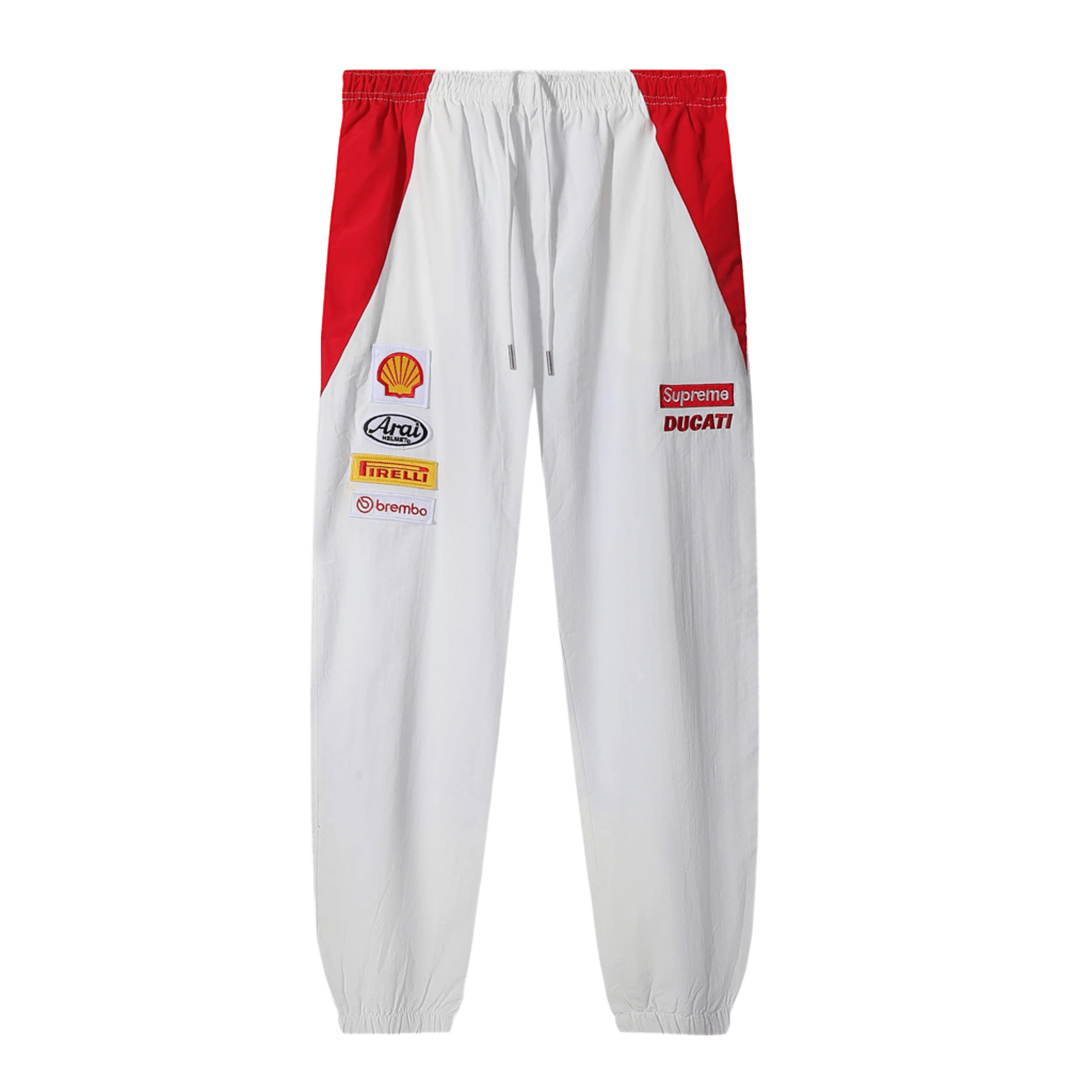 Supreme Red White Patchwork Sport Pants, Unisex Streetwear