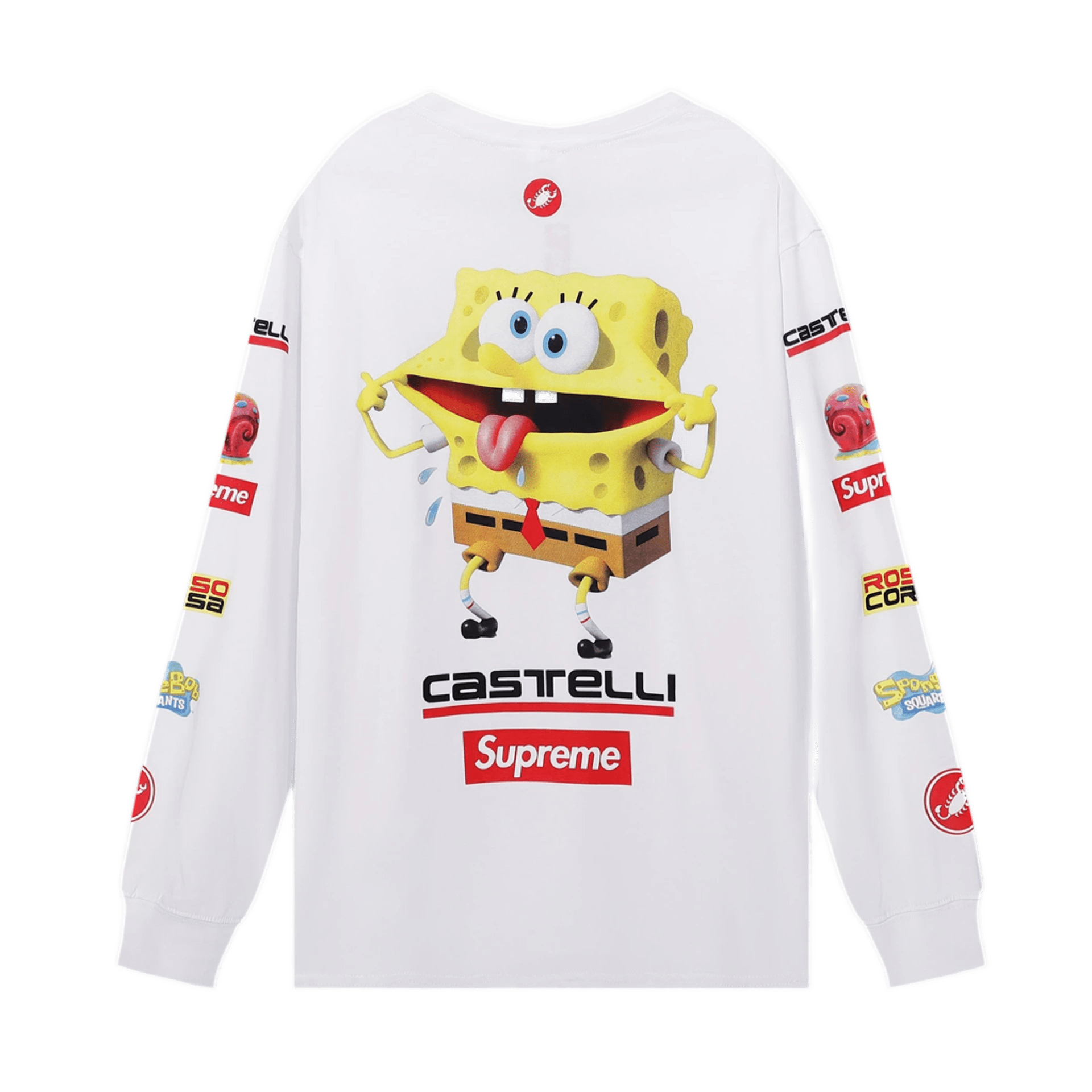 Supreme SpongeBob Tee: White Cotton Long Sleeve, Unisex