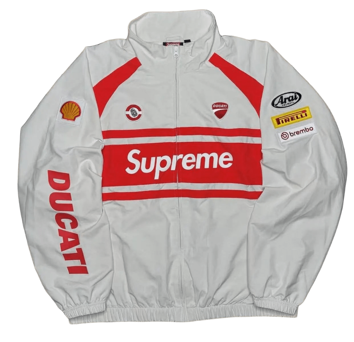 Supreme Unisex Windbreaker: Grey/White/Red Streetwear Jacket