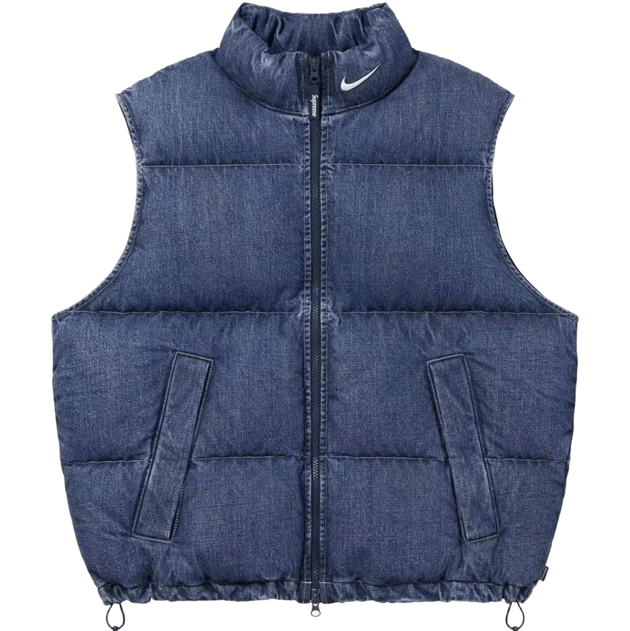 Supreme x Nike Denim Down Puffer Vest, Deep Blue