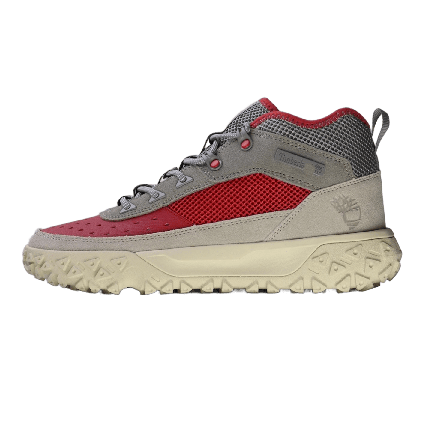 Timberland Grey Red Mesh Leather Sneakers: Unisex Outdoor Comfort