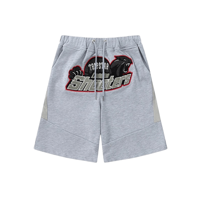 Trapstar Grey Cotton Shorts: Panther Graphic Streetwear
